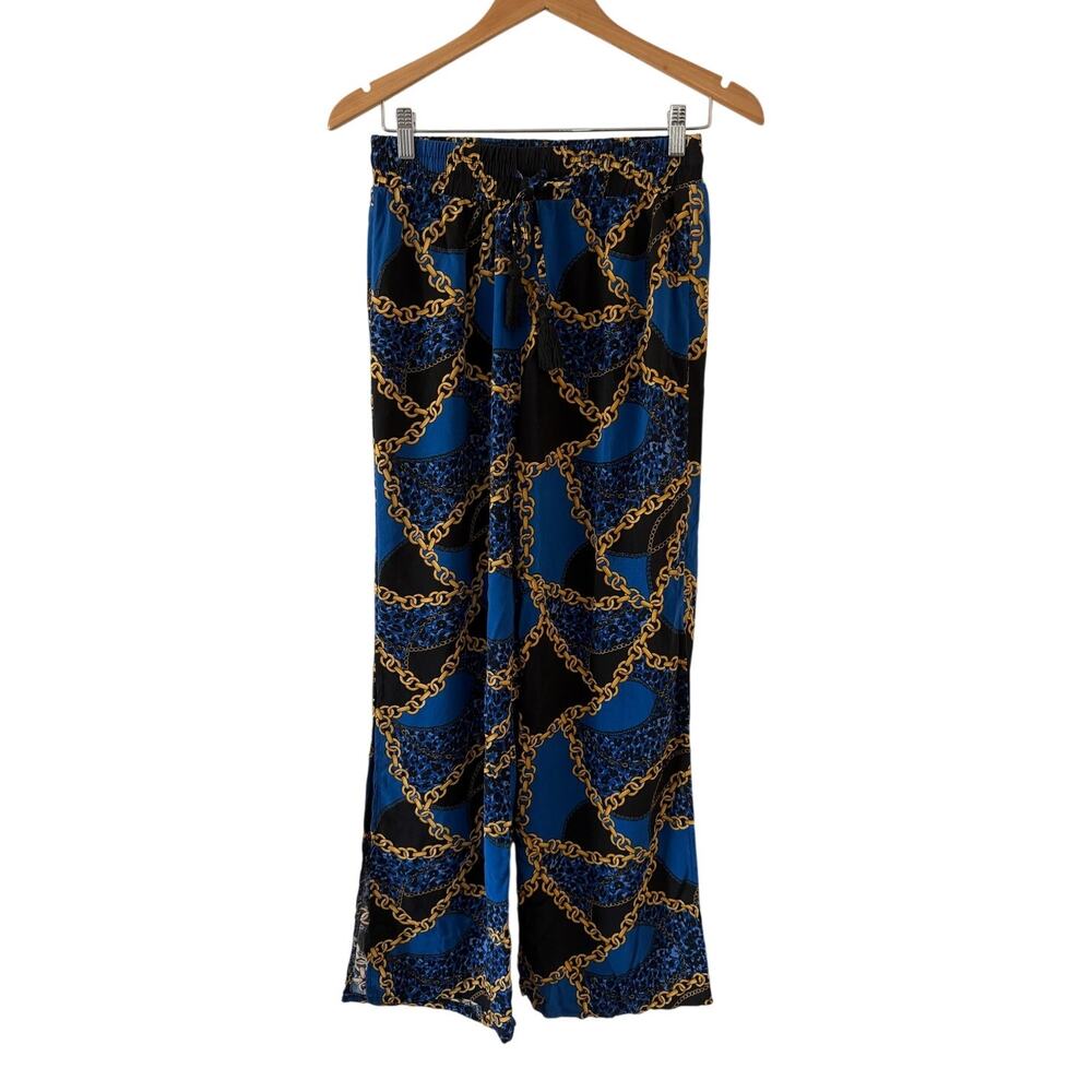 New Look Flowing Chain Print Wide Leg Pans Size Large Flowy Split Leg Pull On